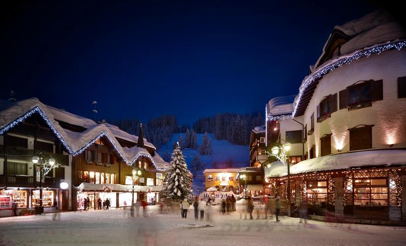 Madonna Di Campiglio ski resort town at night